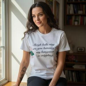 NGOrder ✦ White Christmas Hangover Graphic Tee ✦ Sleigh Bells Ring Humor S NWT